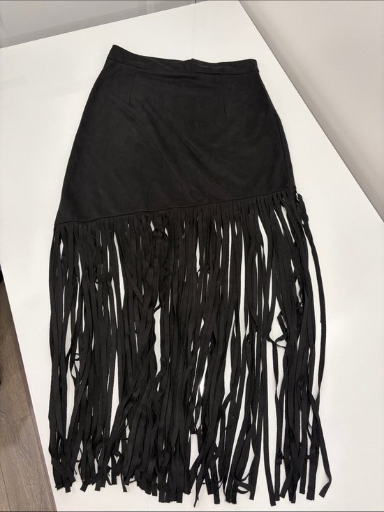 Mendocino Dresses & Skirts - Mendocino Black Asymmetrical Fringe Skirt
